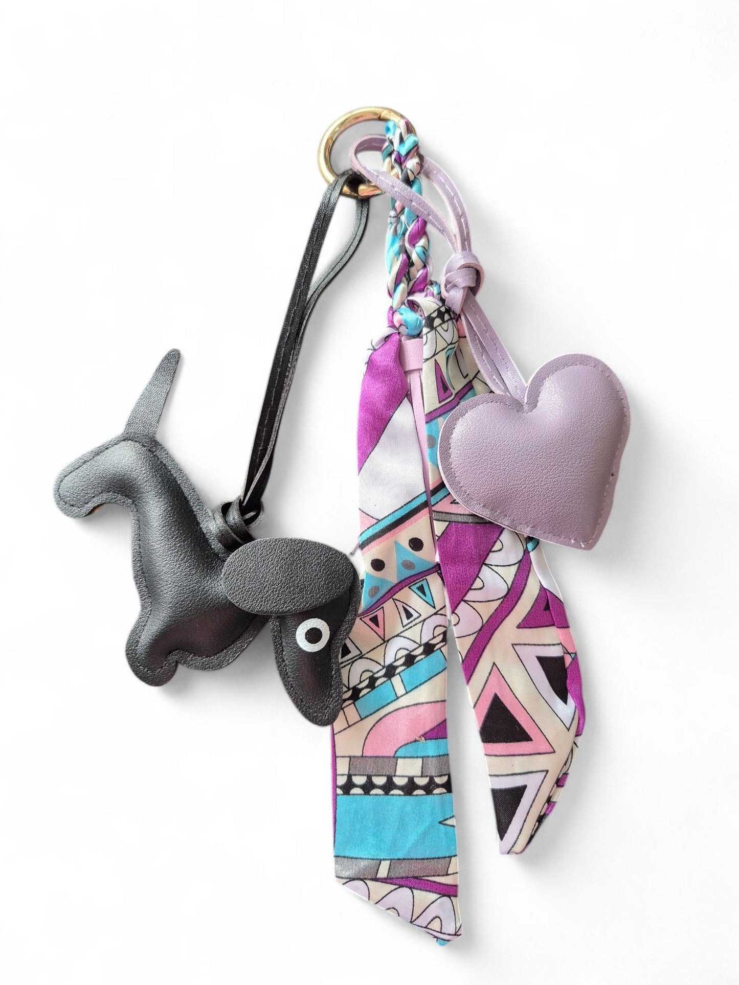 Teckel bag charm black, tan & purple