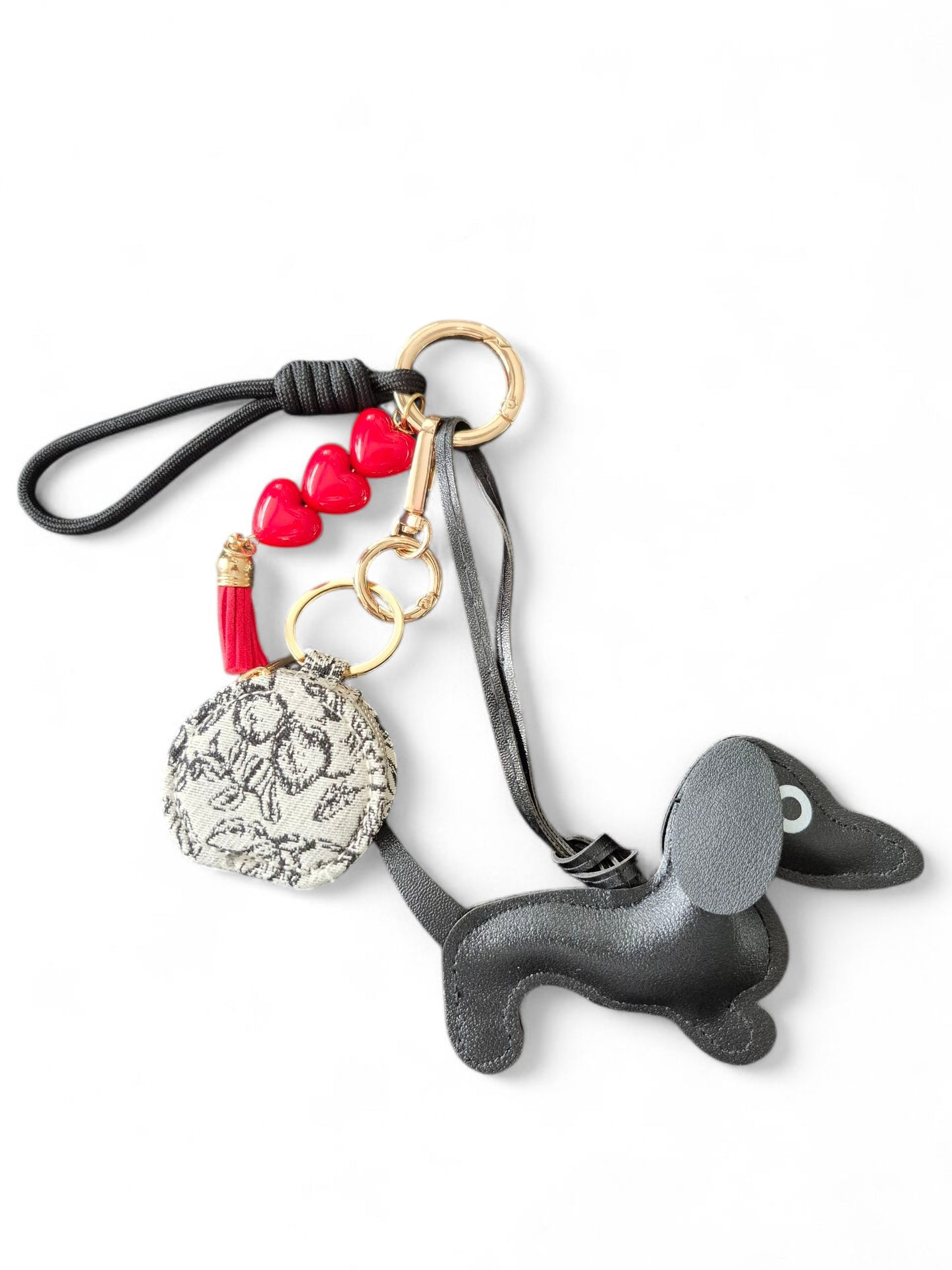 Teckel bag charm black & tan hearts