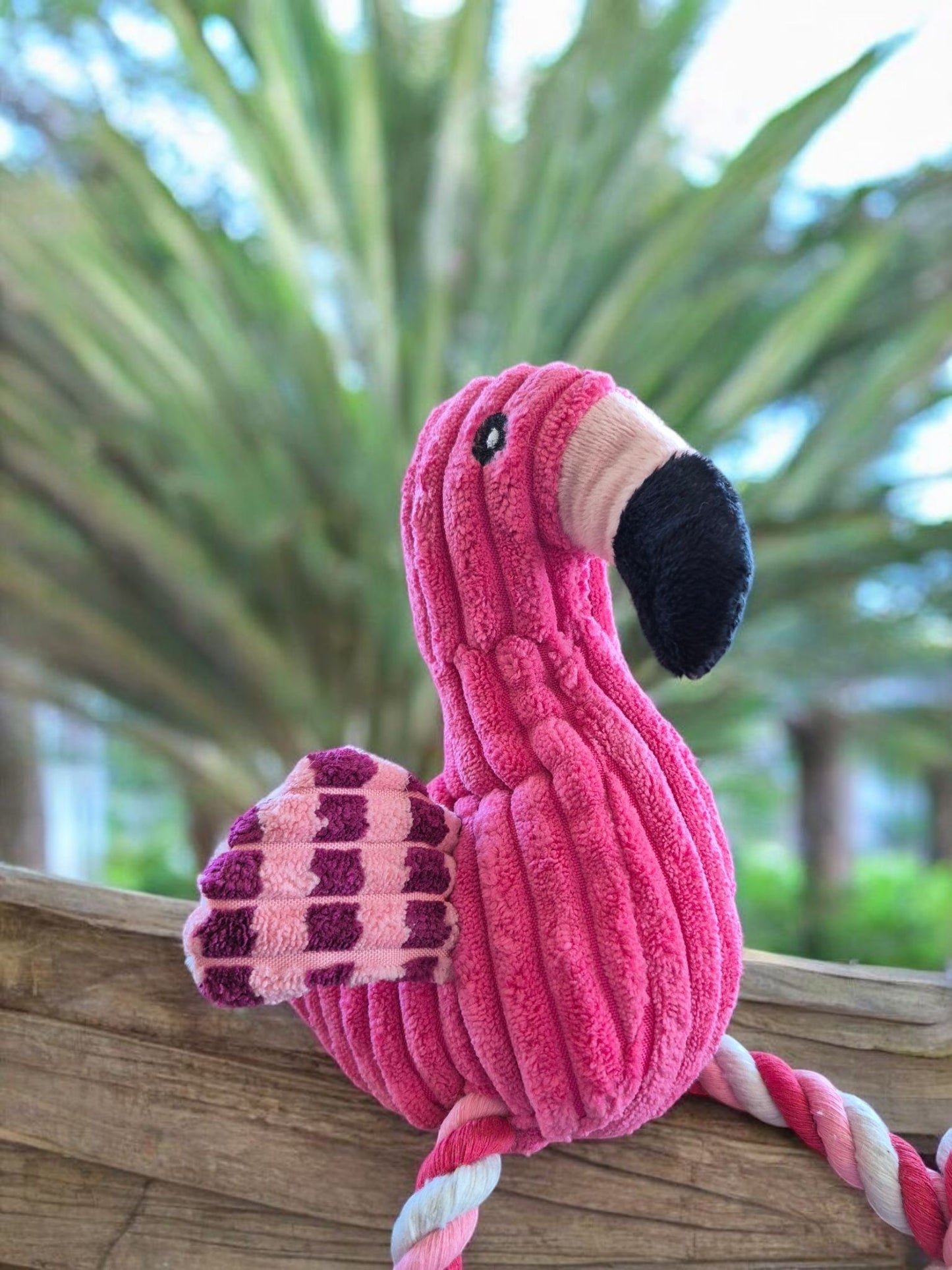 Flamingo hondenknuffel met squeaker (piep)