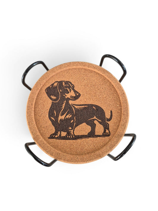 Set van vier kurken teckelonderzetters