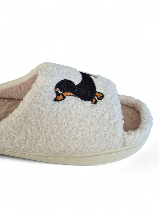 Pluchen slippers black & tan teckel