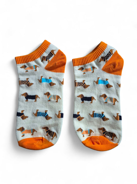 Teckel enkelsokken creme/oranje 35-38