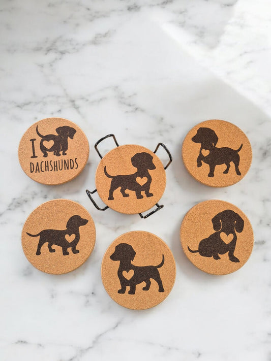 Set van 6 teckel onderzetters