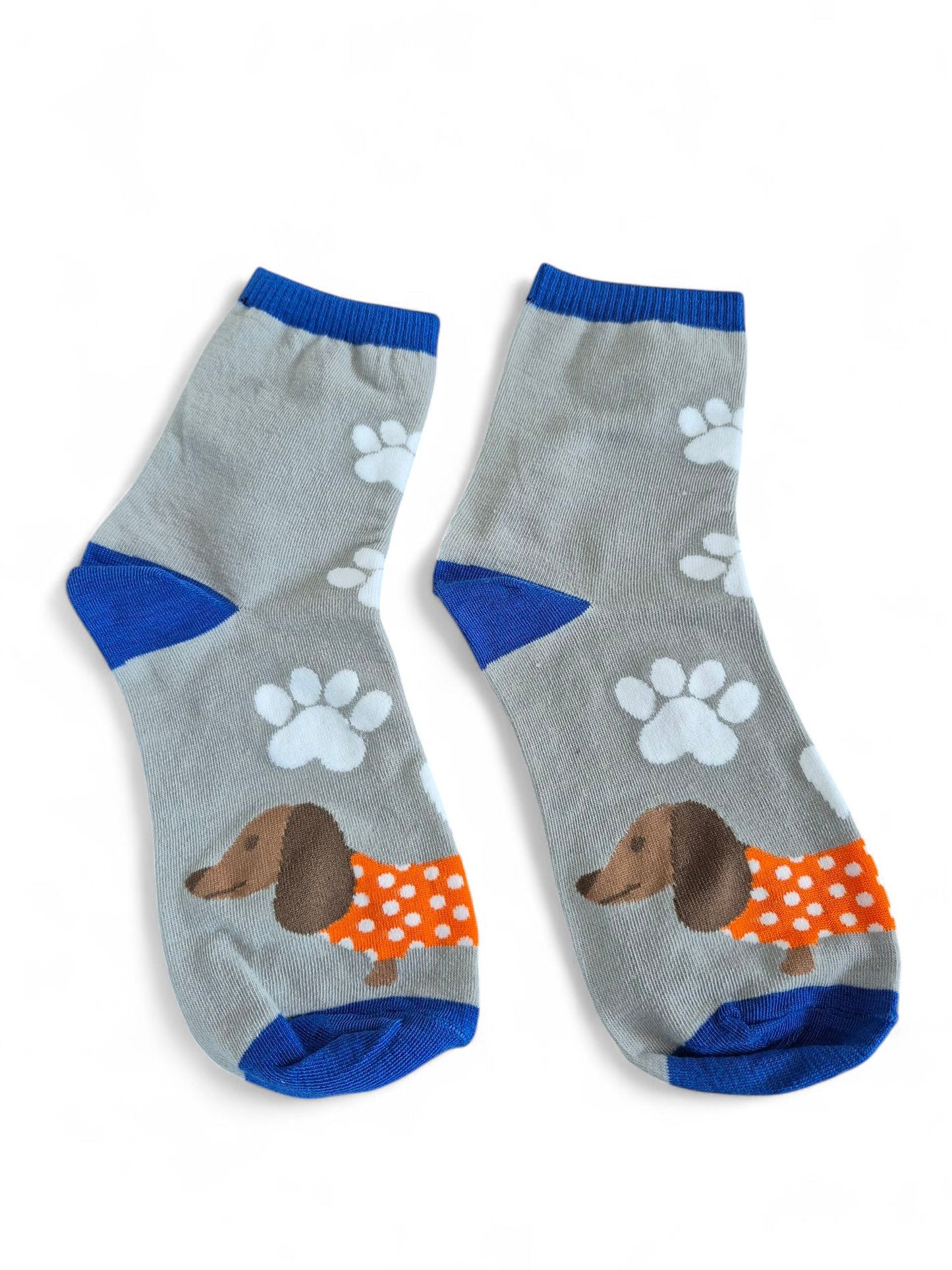 Sokken met teckel en pootjes grijs/blauw 35-38