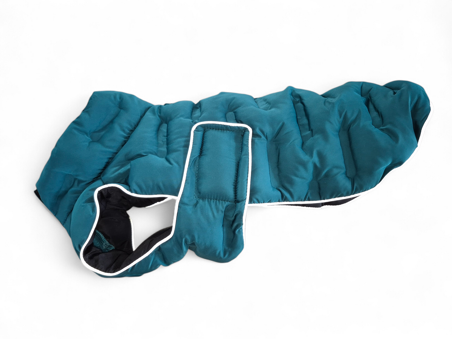 Gevoerde petrol hondenjas met klittenband