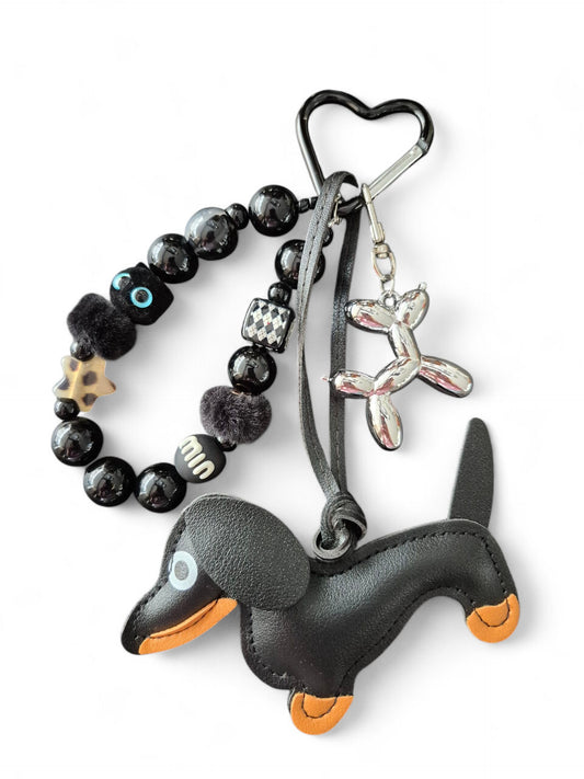 Teckel bag charm black kitty
