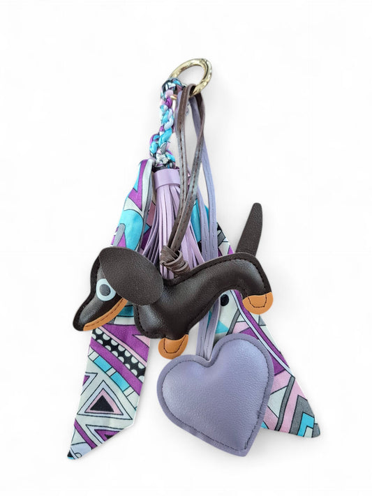 Teckel bag charm chocotan and purple