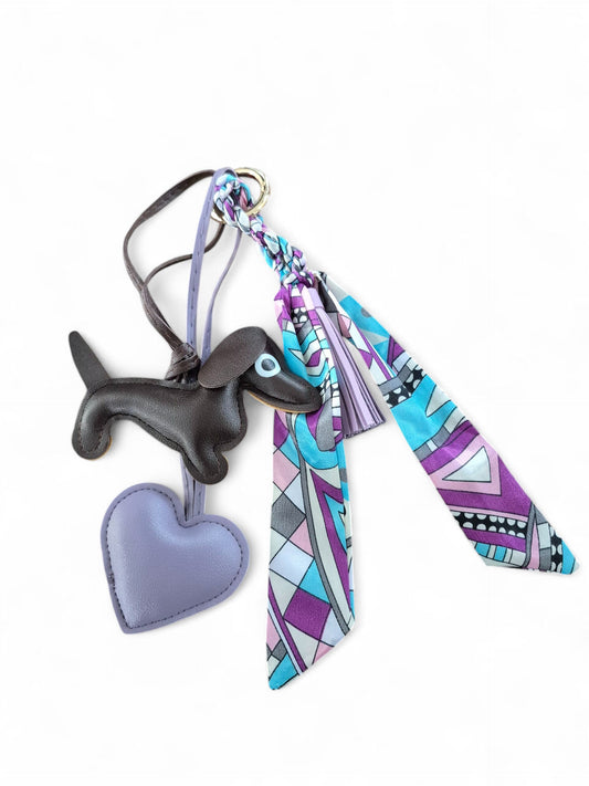 Teckel bag charm chocotan and purple