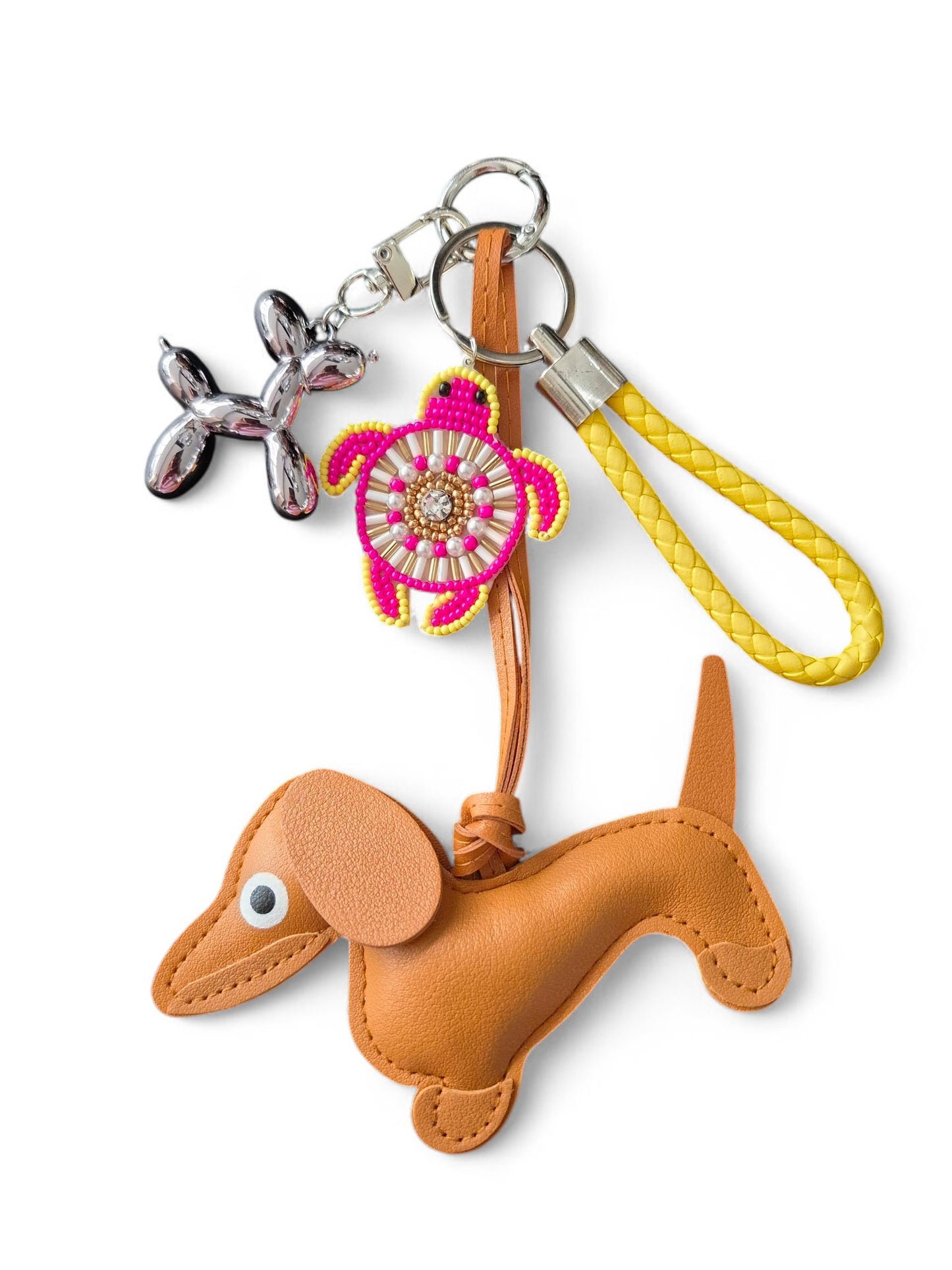 Teckel bag charm met schildpad