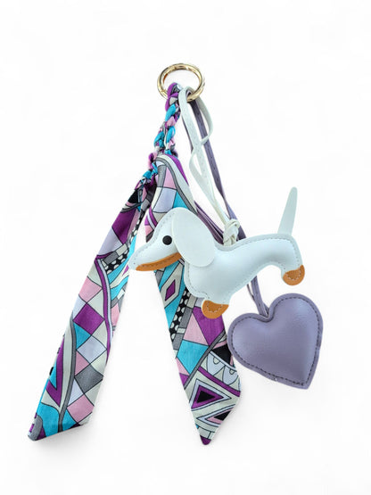 Teckel bag charm white and purple