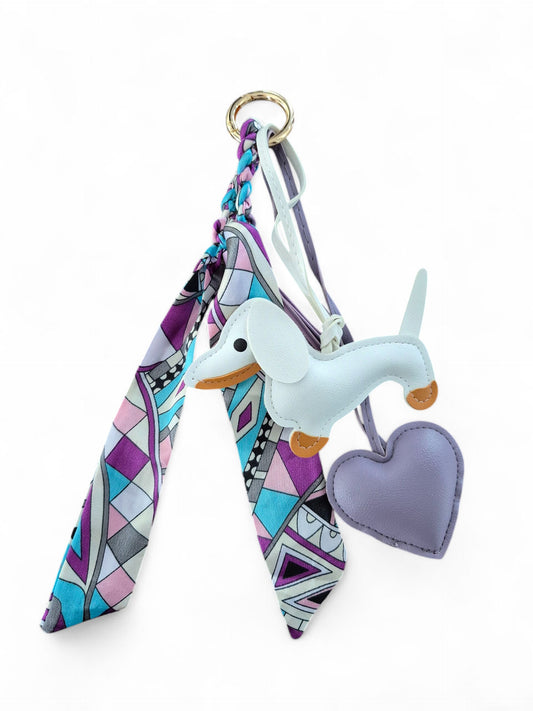 Teckel bag charm white and purple