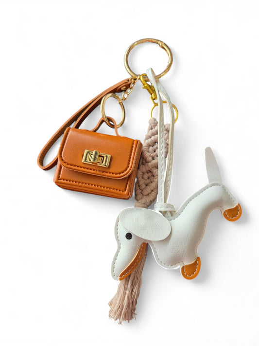 Teckel bag charm met mini handtas