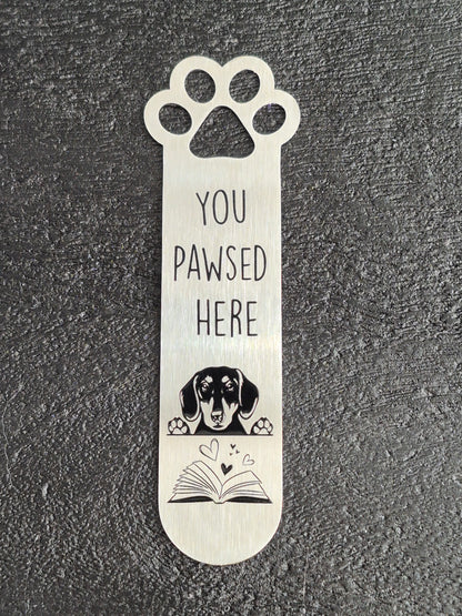 Metalen teckel bladwijzer ´You pawsed here´