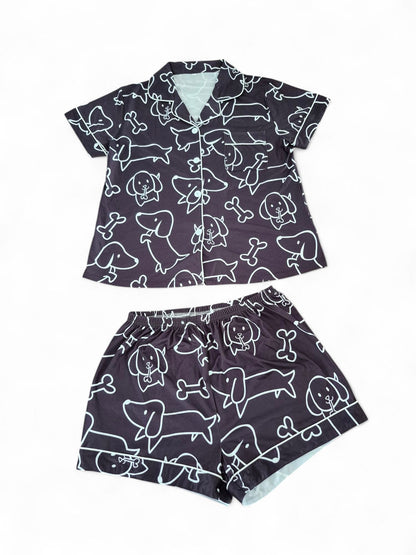 Teckel dames pyjama zwart-wit