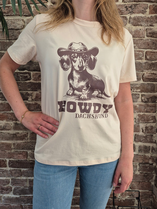 Dames t-shirt Howdy Dachshund korthaar