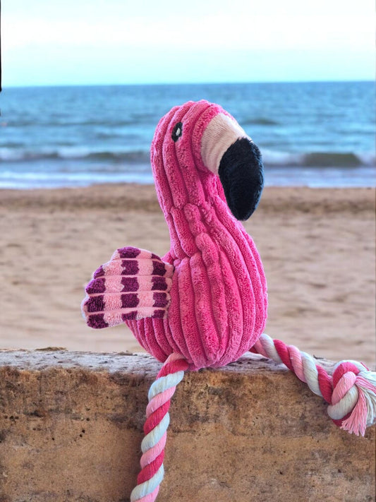 Flamingo hondenknuffel met squeaker (piep)