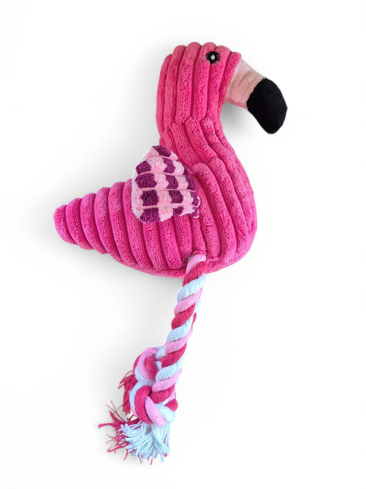 Flamingo hondenknuffel met squeaker (piep)