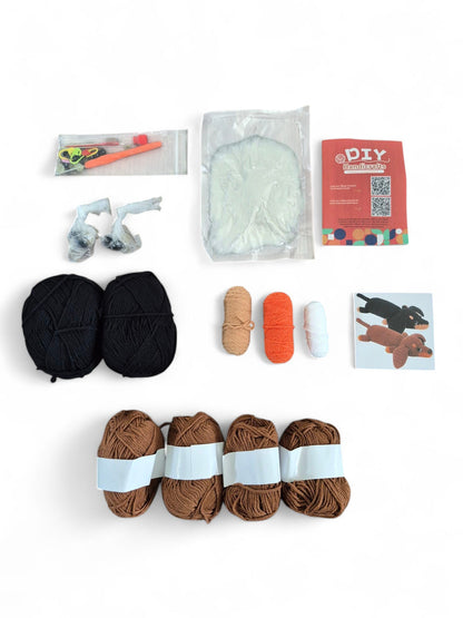 DIY haakpakket chocotan en black & tan teckel