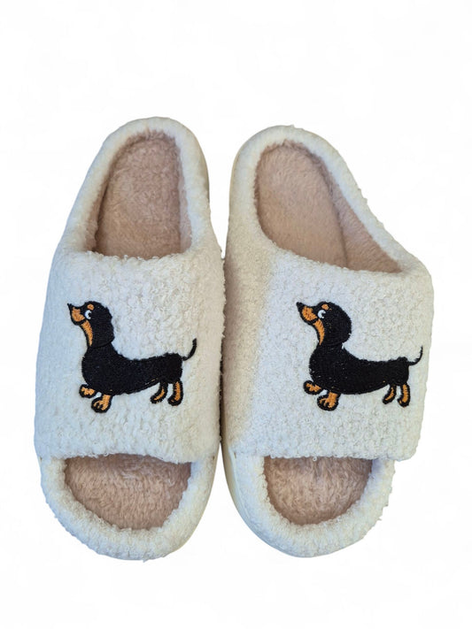 Pluchen slippers black & tan teckel