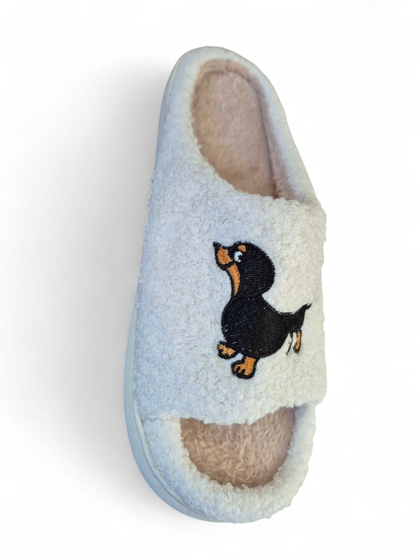 Pluchen slippers black & tan teckel