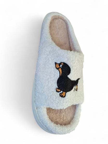 Pluchen slippers black & tan teckel