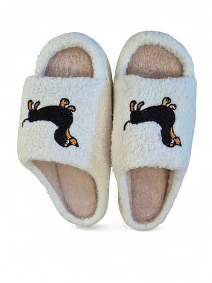 Pluchen slippers black & tan teckel