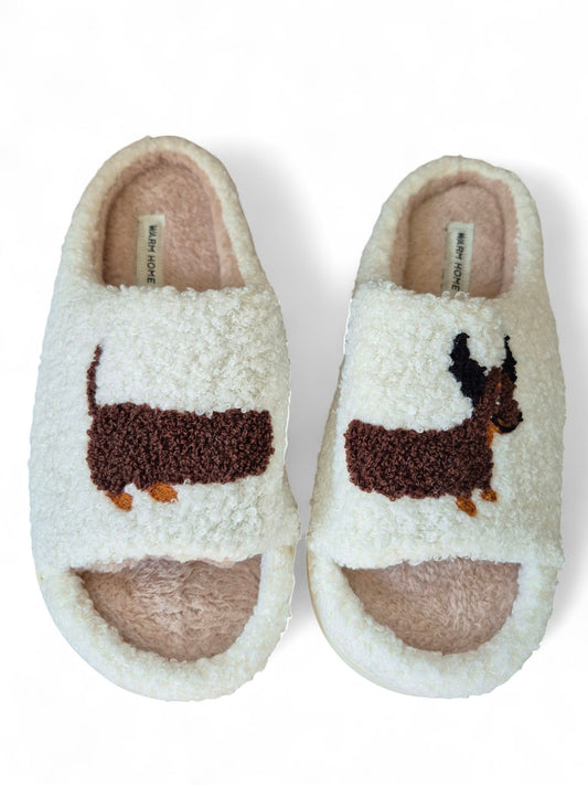 Pluchen slippers happy teckel