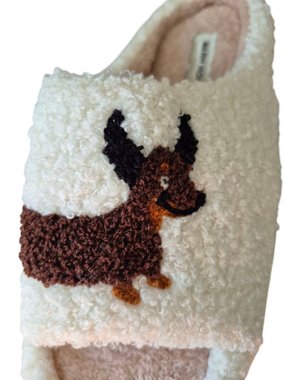 Pluchen slippers happy teckel