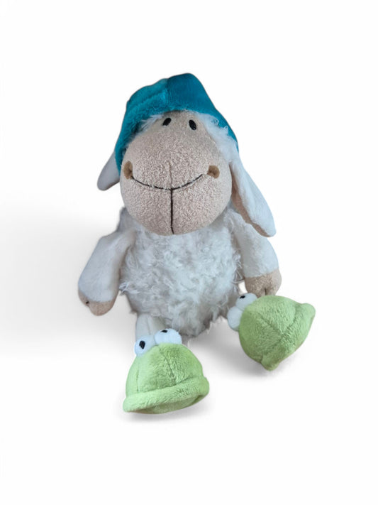 Schattig schaapje met kikkerpantoffels en slaapmuts (zonder squeaker)