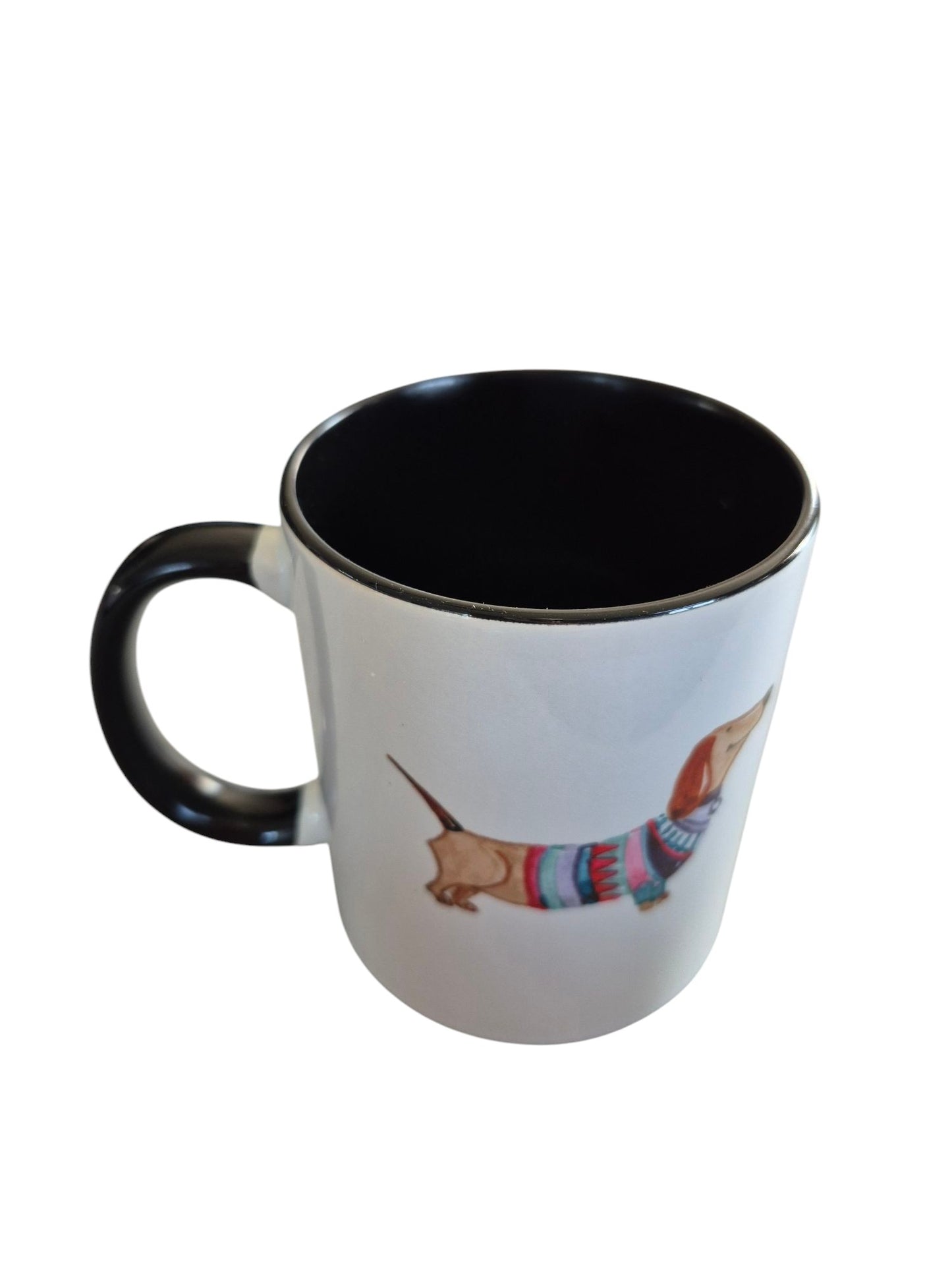 Leuke koffiemok met geklede teckel