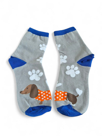 Sokken met teckel en pootjes grijs/blauw 35-38
