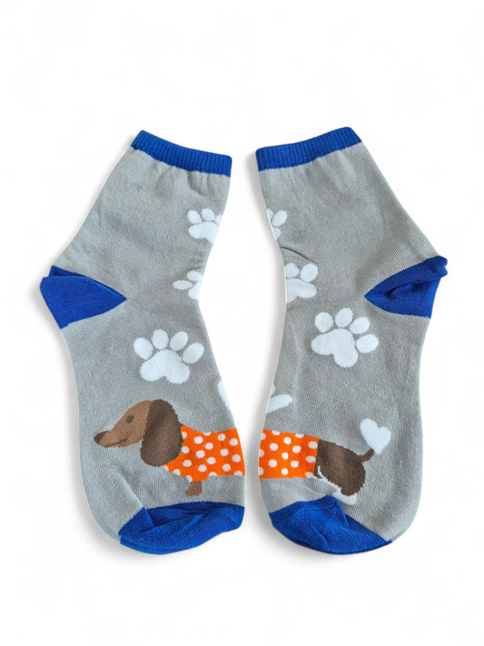 Sokken met teckel en pootjes grijs/blauw 35-38