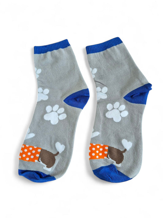 Sokken met teckel en pootjes grijs/blauw 35-38