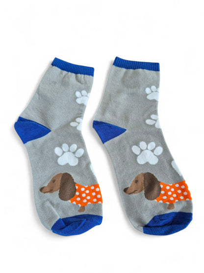 Sokken met teckel en pootjes grijs/blauw 35-38