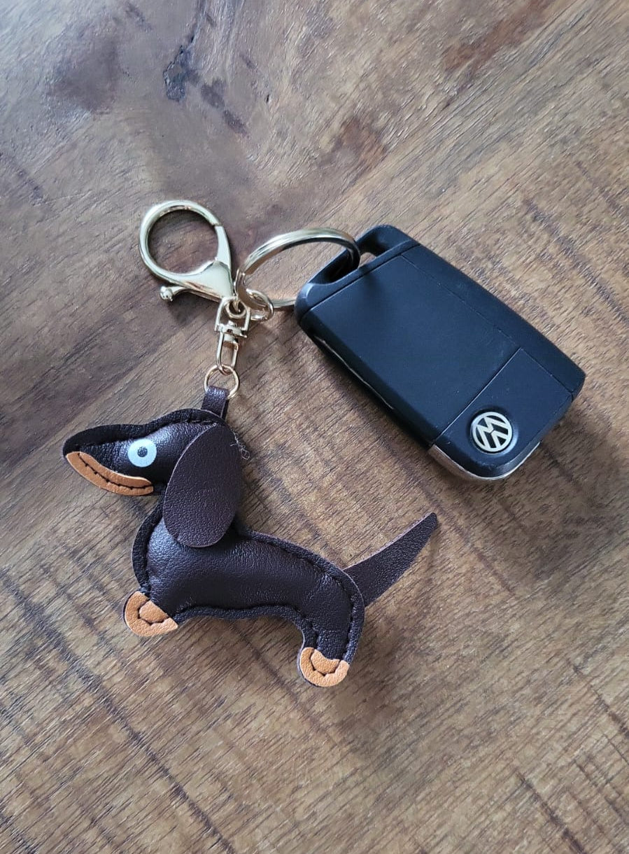 Leuke lederlook teckel sleutelhanger